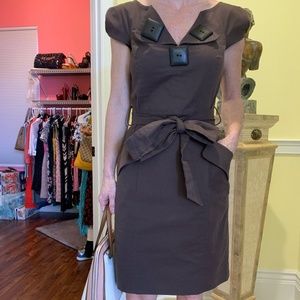 MILLY Pocket dress with belt and square accent buttons